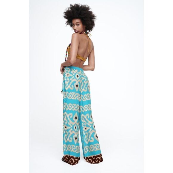 NWT Zara High Waisted Straight Leg Flexible Full Length Printed Trousers, XS - Picture 5 of 15